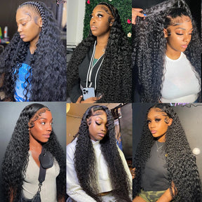 Finros 30 40 Inch 250 Density 13x6 Hd Lace Frontal Wig Water Deep Wave Human Hair Wigs 100%  5x5 Lace Curly Wigs For Black Women