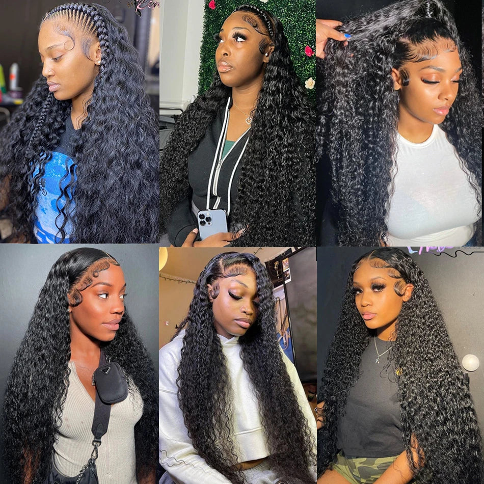 Finros 30 40 Inch 250 Density 13x6 Hd Lace Frontal Wig Water Deep Wave Human Hair Wigs 100%  5x5 Lace Curly Wigs For Black Women