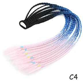 AZQUEEN Synthetic Colored Braided Ponytail Hair Extension Rainbow Color Braids Pony Tail With Elastic Band Girl's Pigtail