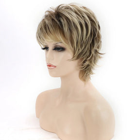 Women's Fashion Short Synthetic Wigs Pixie Cut Blonde Ombre Hair Costume Party Female Natural Curly Wavy Wig