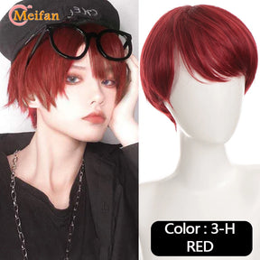 MEIFAN Synthetic Short Cosplay Lolita Anime Men Wig Male Straight Hair High Temperature Fiber Pink Blue Blonde Ombre Black Wig