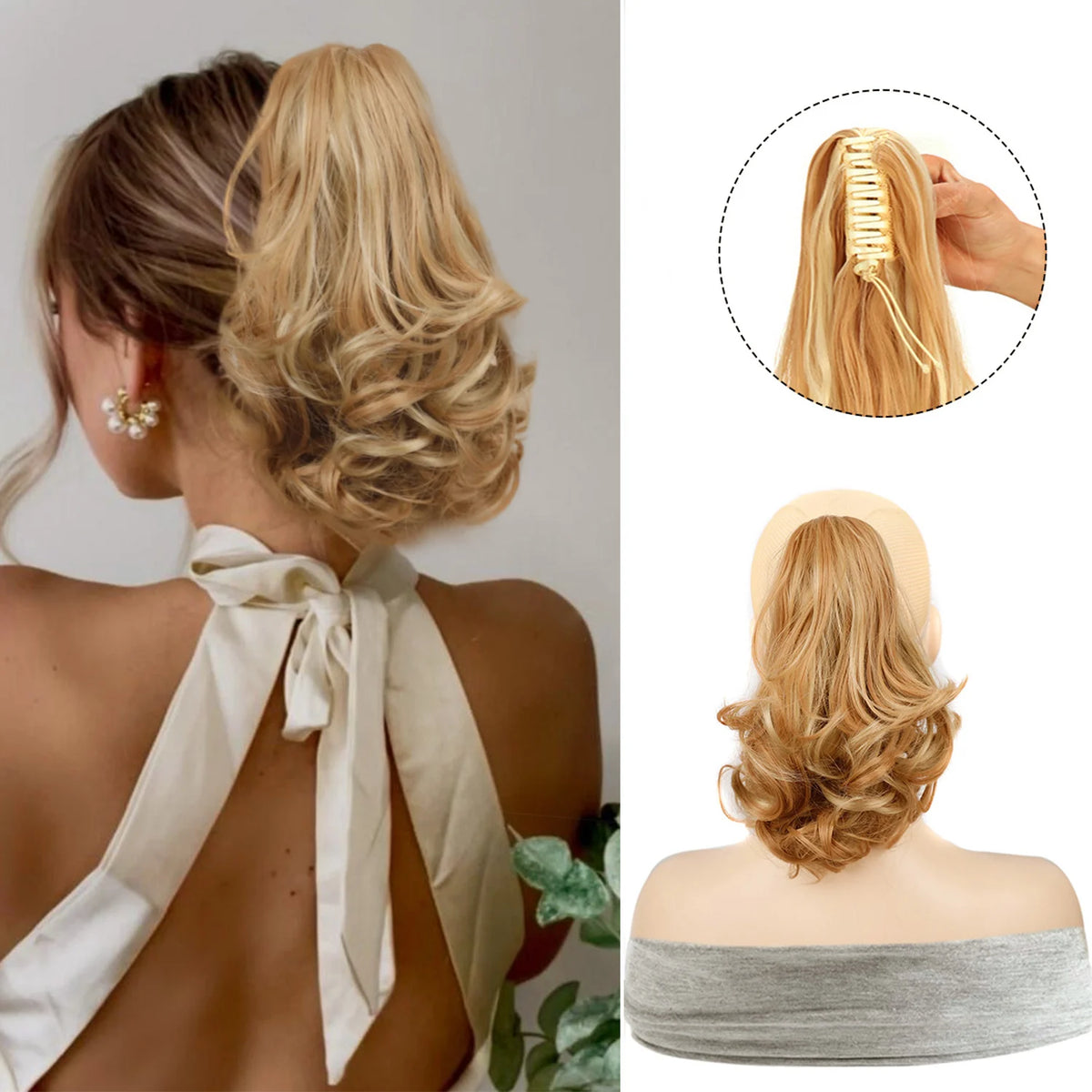 Claw Ponytail Clip in Wavy Hair Extensions Short Curly Ponytail 12 Inch Natural Wave Hair Accessories for Women Girls Daily Use